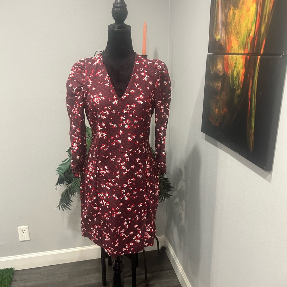H&M Burgundy Floral Long Sleeve Dress